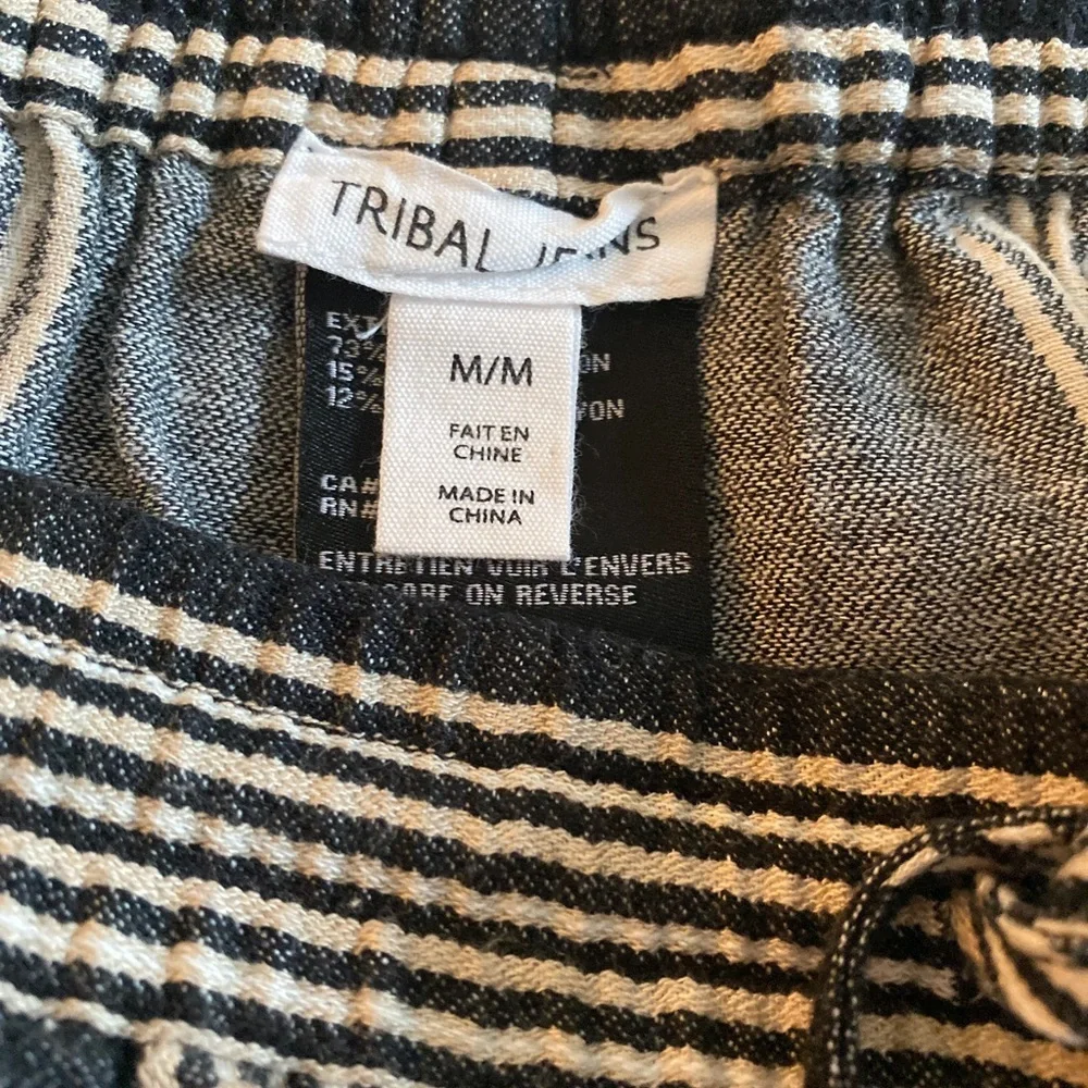 Tribal Jeans Wide Leg Pant - M charcoal gray , cream , cotton linen rayon - Picture 3 of 5